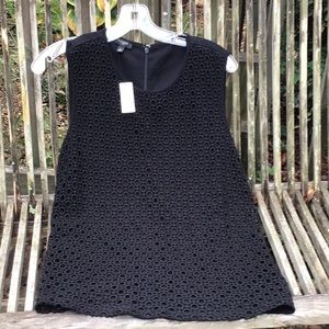 Talbots sleeveless black lace top, size petite large